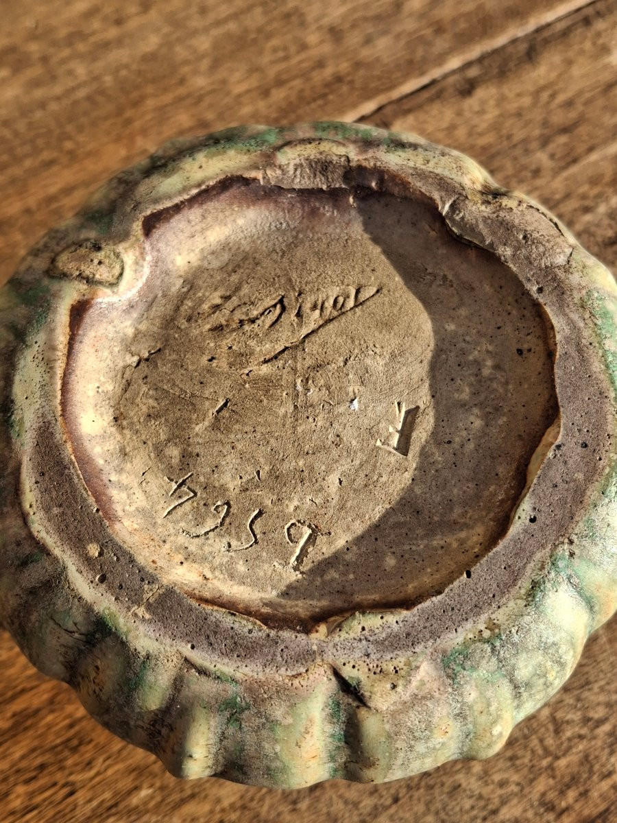 Alexandre Bigot (1862-1927) Art Nouveau Bulbous Vase With Vegetal Decoration-photo-4