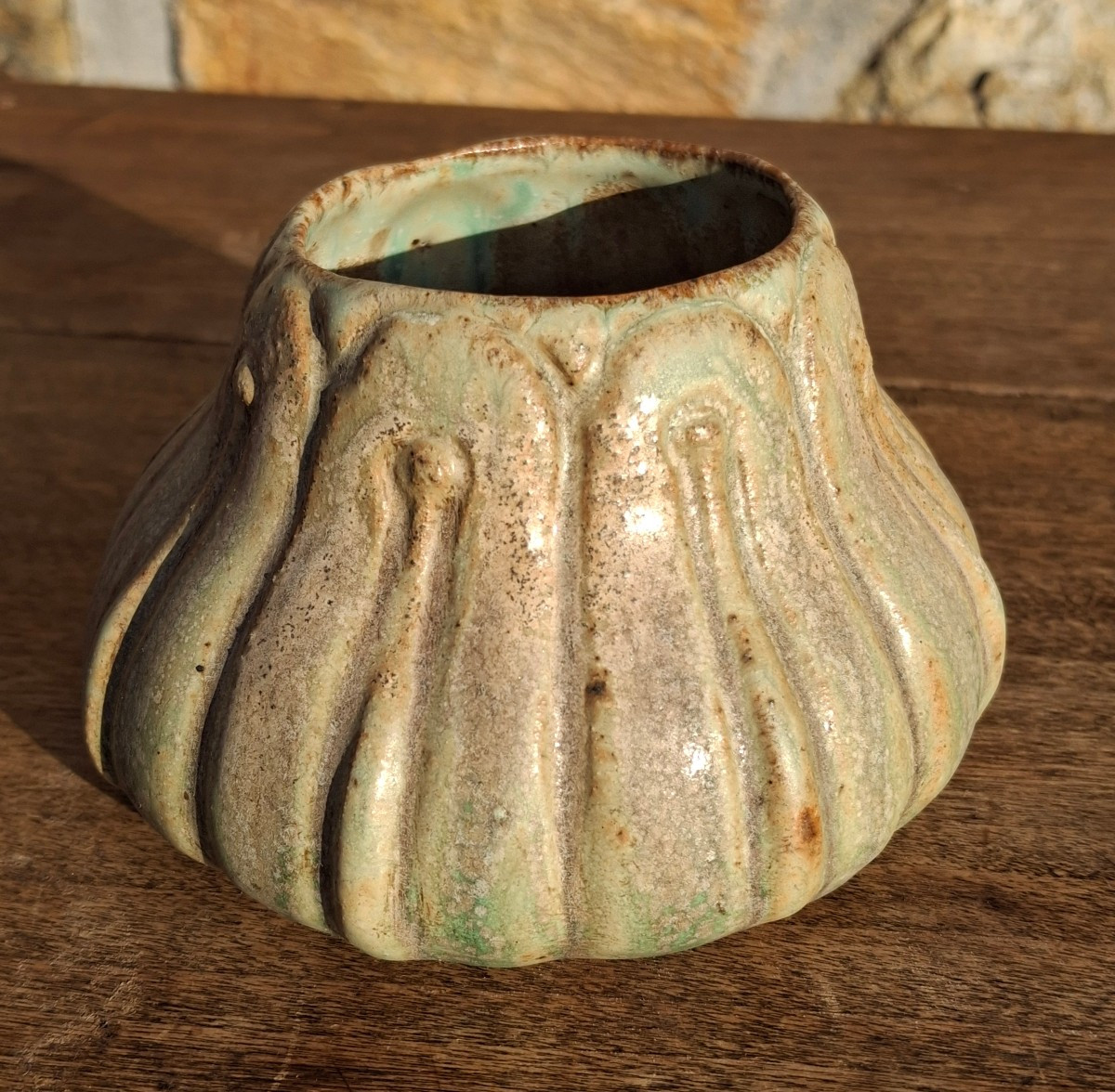 Alexandre Bigot (1862-1927) Art Nouveau Bulbous Vase With Vegetal Decoration