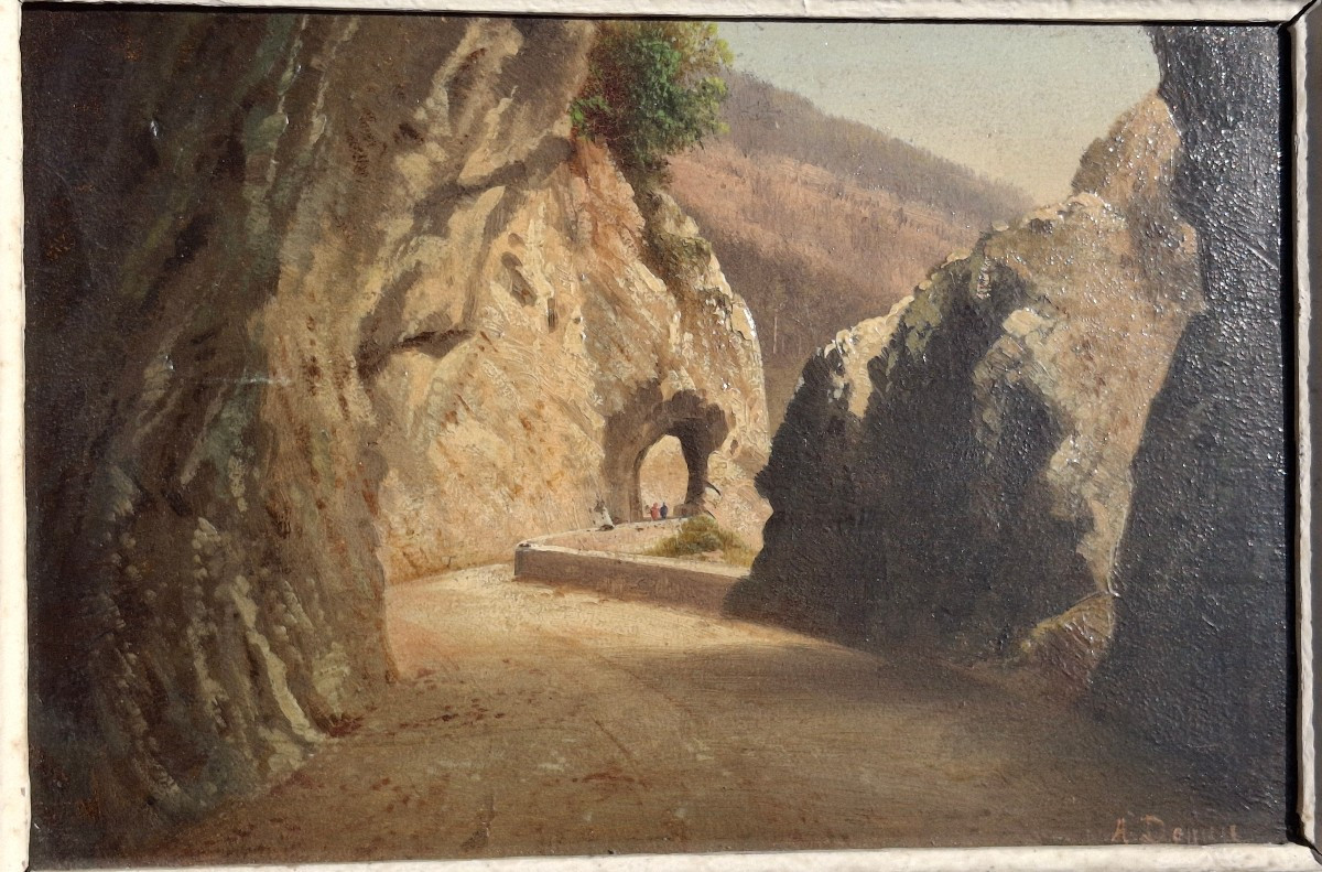 Tableau Huile Sur panneau route de Beatus Suisse canton de Bern