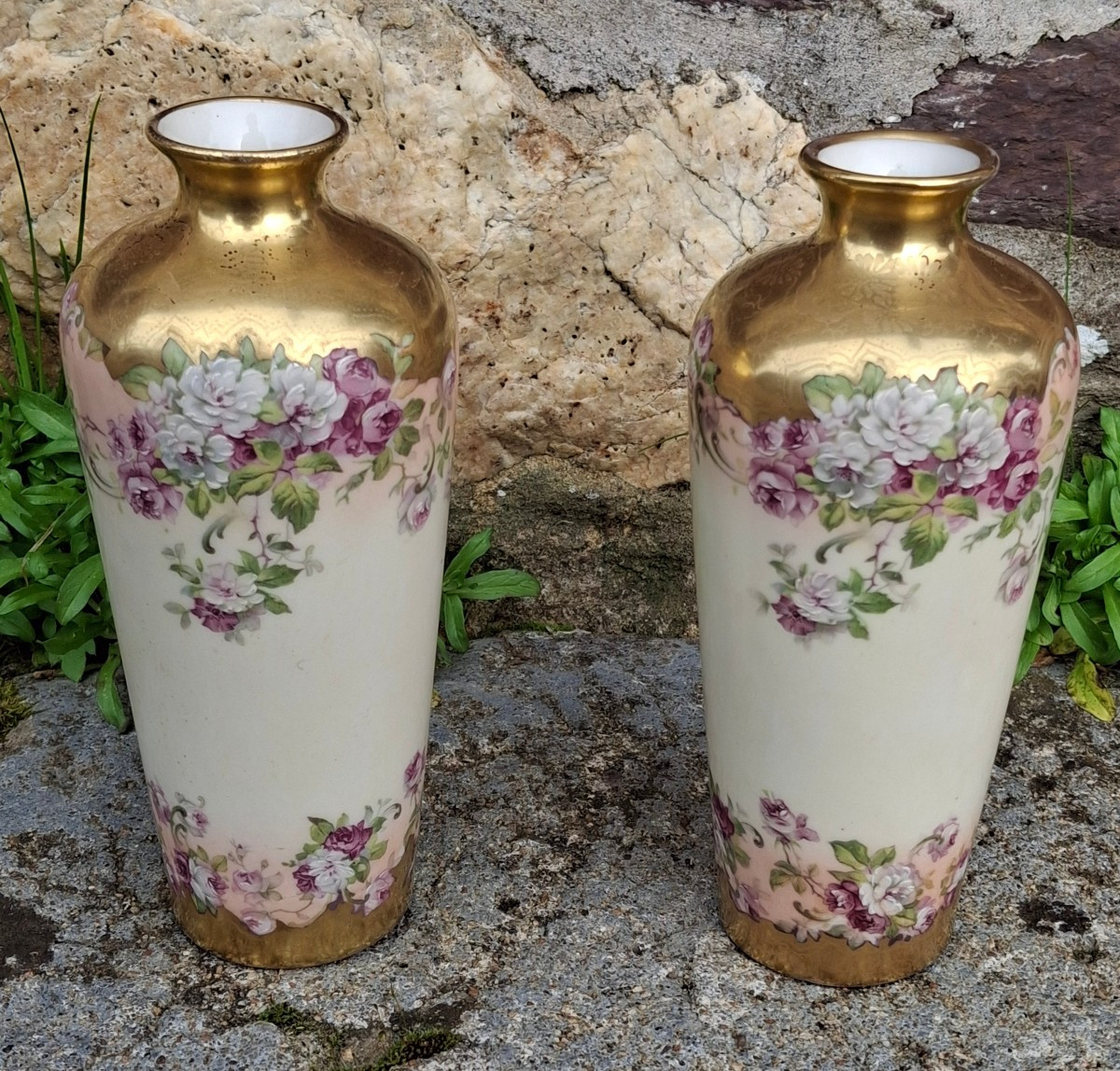 Pair Of Vases With Floral Decoration, Golse Limoges