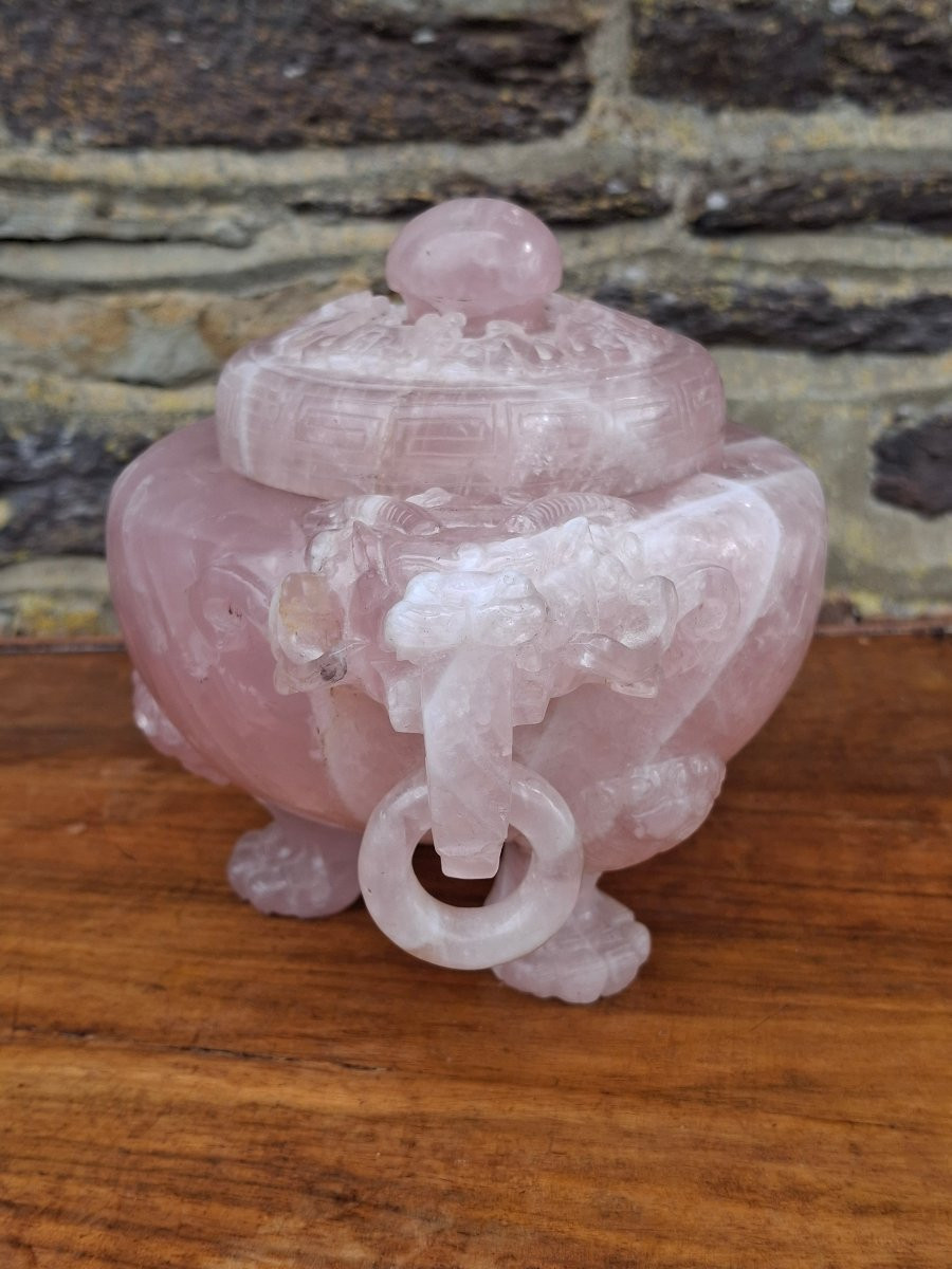 China Perfume Burner Rose Quartz Early 20th Century-photo-3