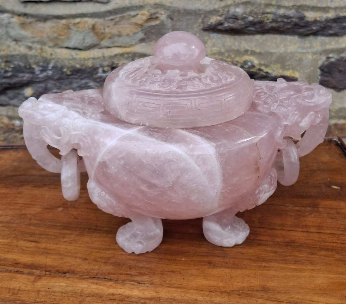 China Perfume Burner Rose Quartz Early 20th Century-photo-4
