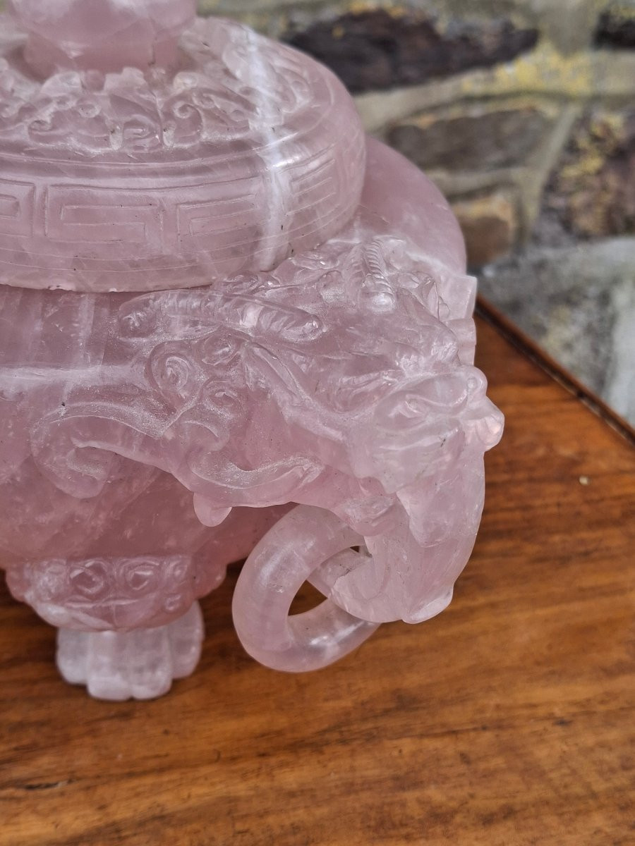 China Perfume Burner Rose Quartz Early 20th Century-photo-3