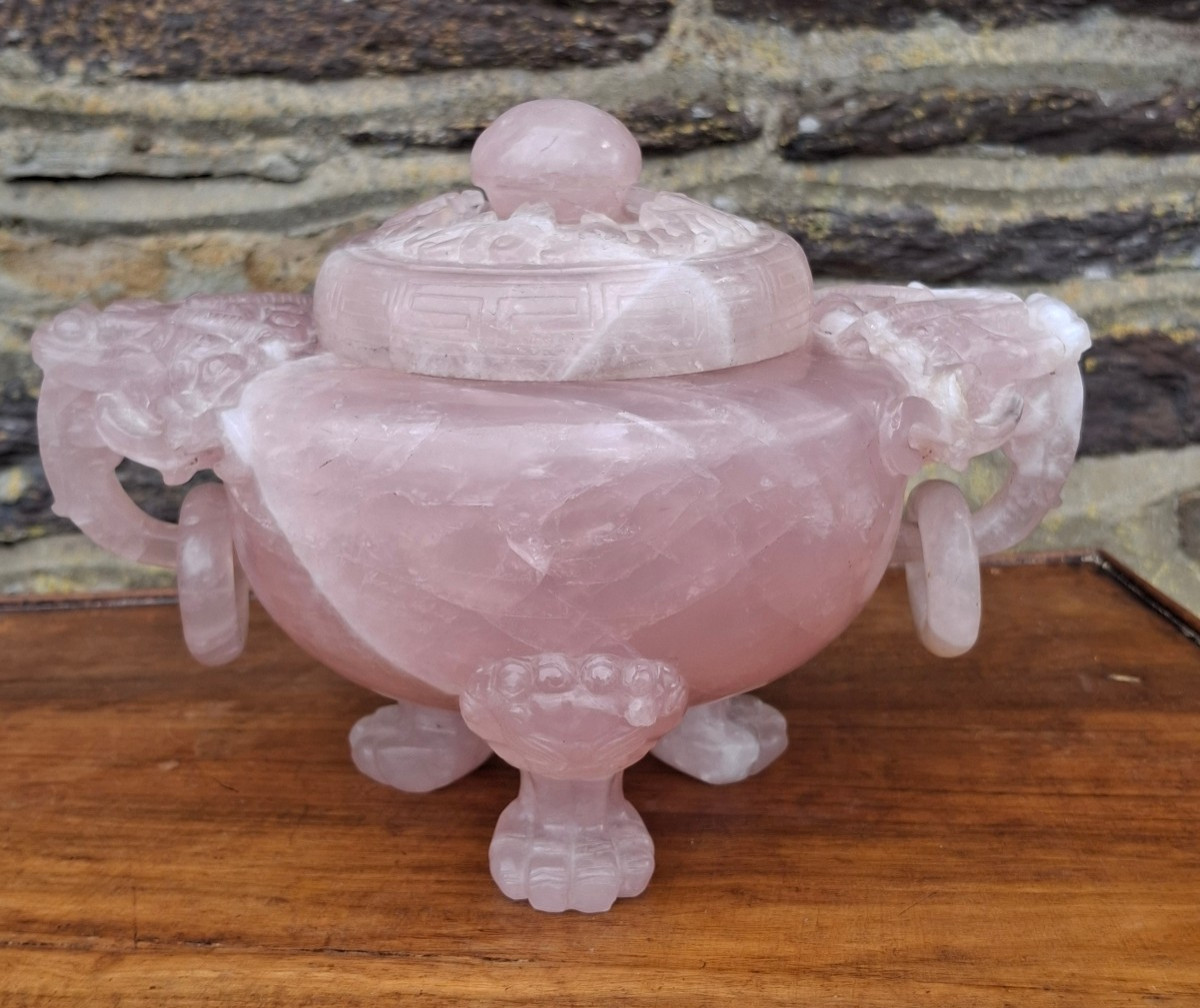 China Perfume Burner Rose Quartz Early 20th Century