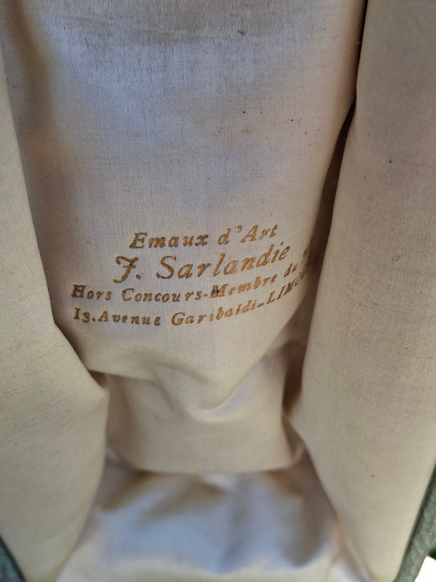 Jules Sarlandie (1874-1936) émaux de Limoges vase aux mûriers -photo-5