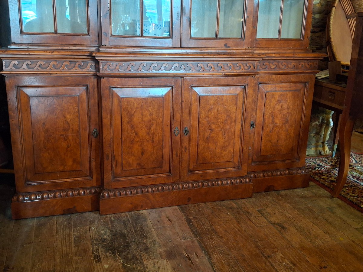 English Two-part Carved Wooden Display Bookcase-photo-2