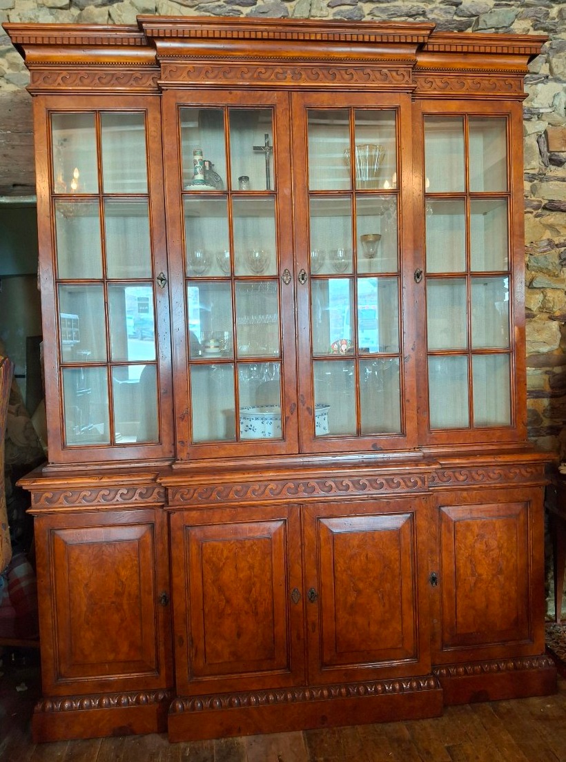 English Two-part Carved Wooden Display Bookcase
