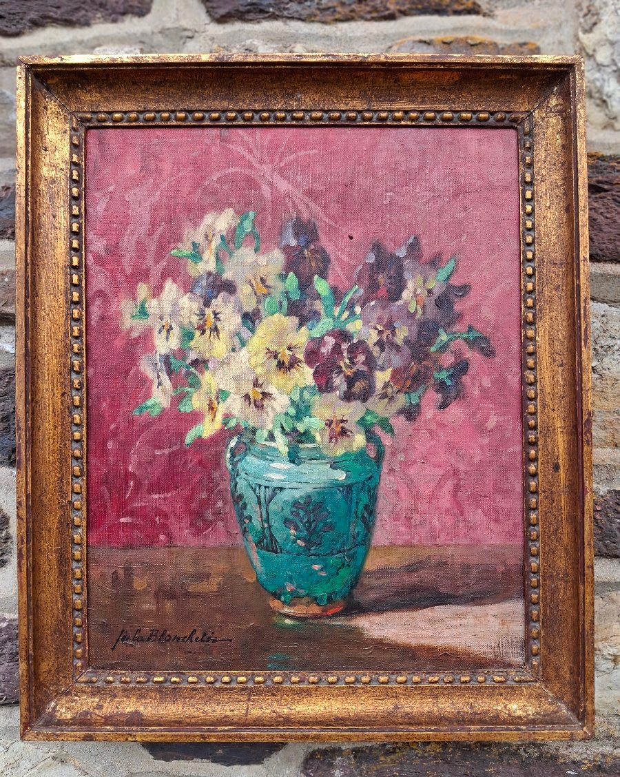 Tableau Huile Sur toile bouquet de pensées Mathilde de la blanchetée 