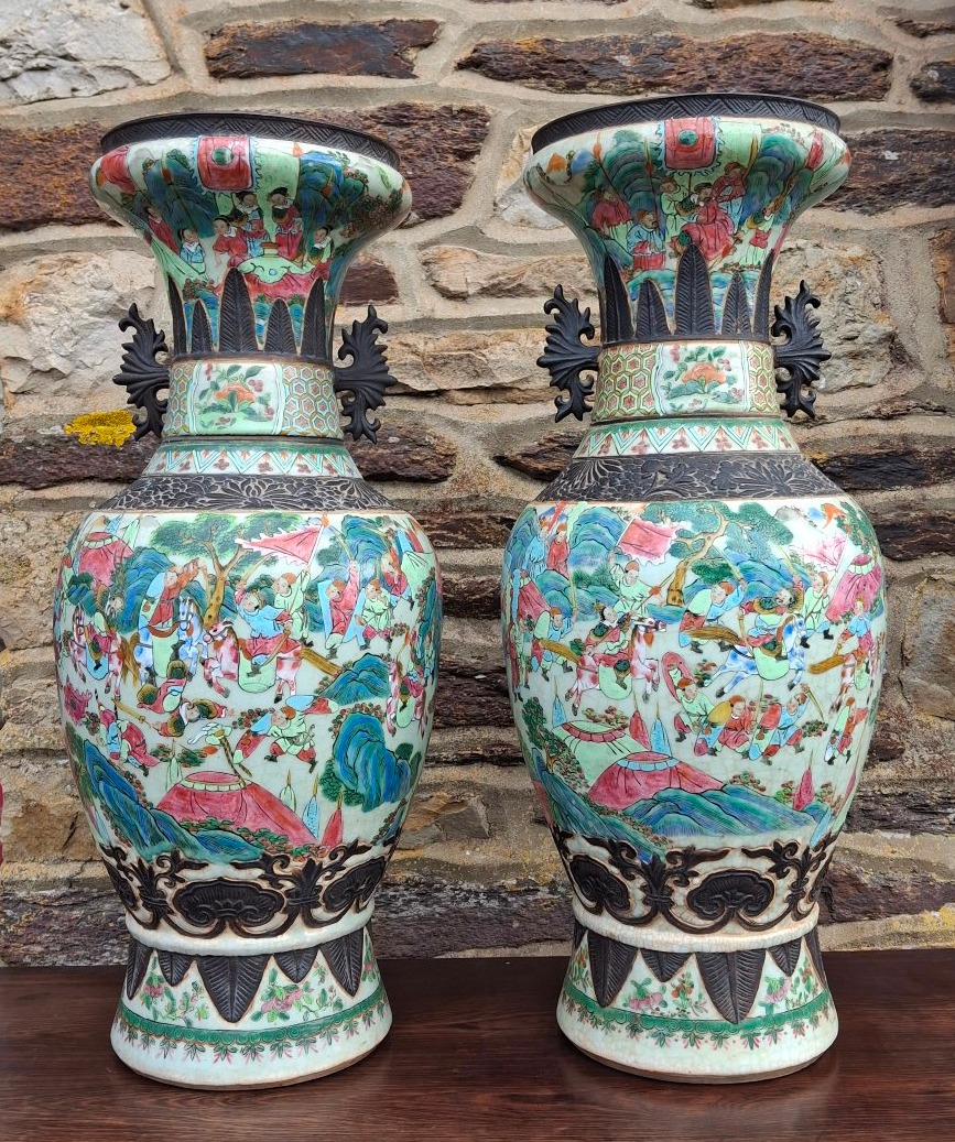 Pair Of Large Nankin Vases, Late 19th Century 