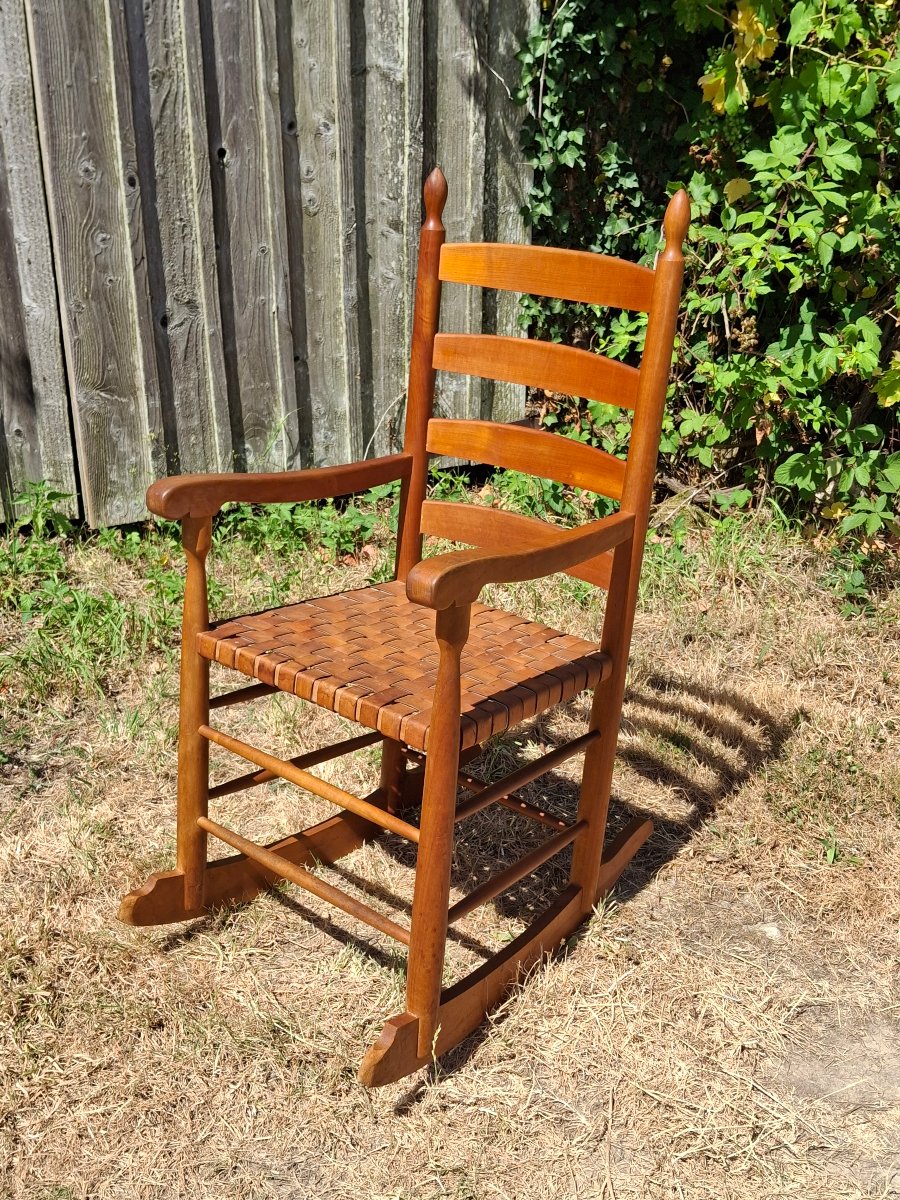 Rocking chair bois et cuir-photo-2