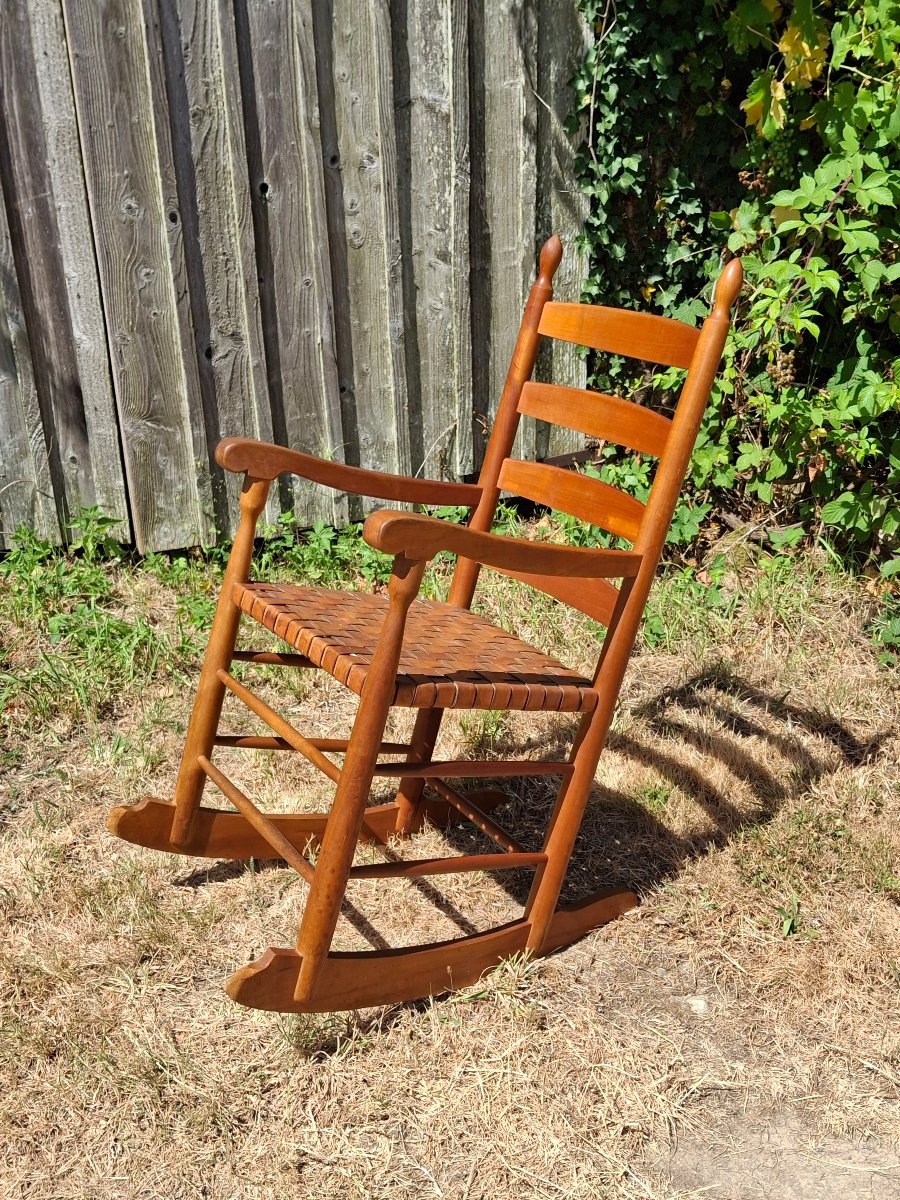 Rocking chair bois et cuir-photo-3