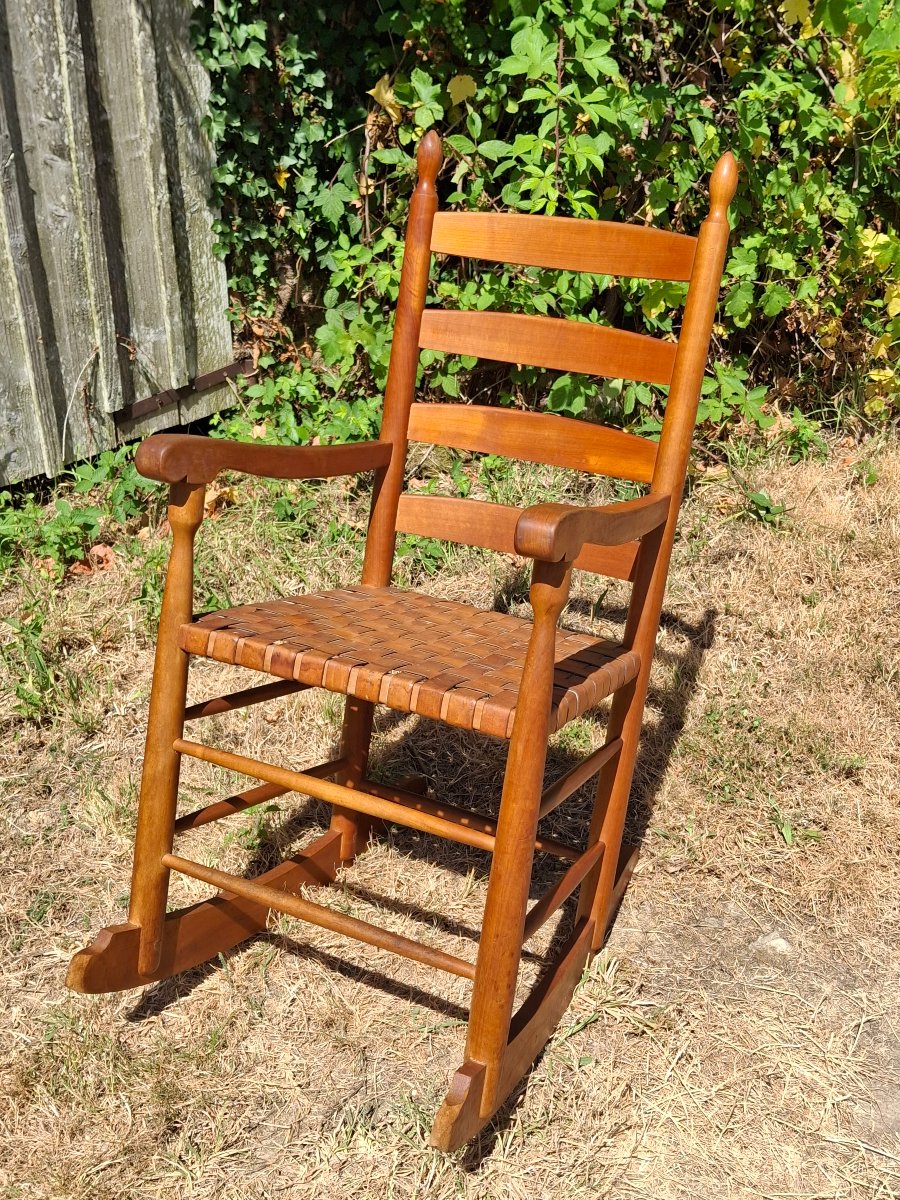 Rocking chair bois et cuir-photo-1