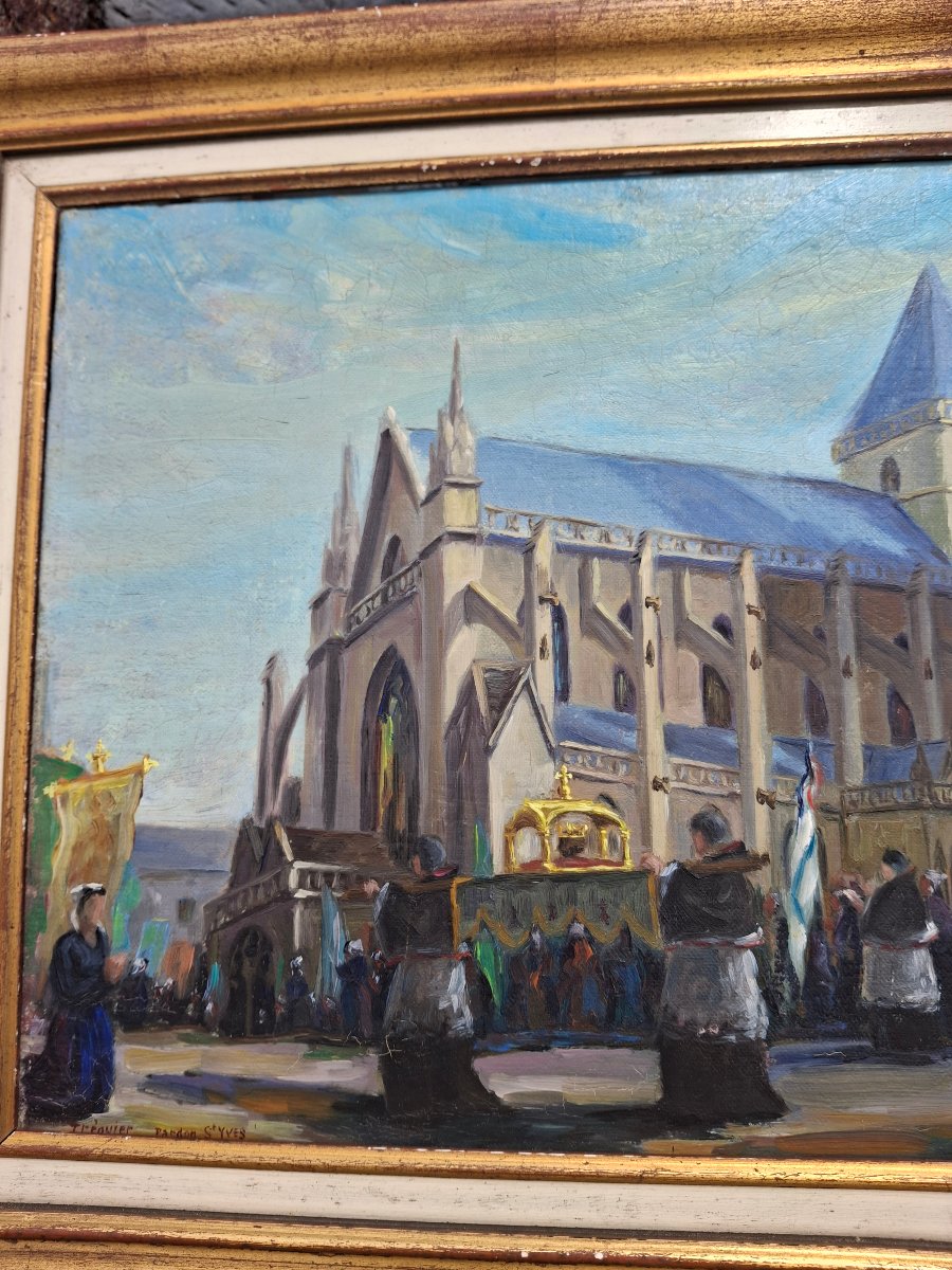 Oil On Canvas, Tréguier, "pardon De La Saint-yves," 1950-photo-3