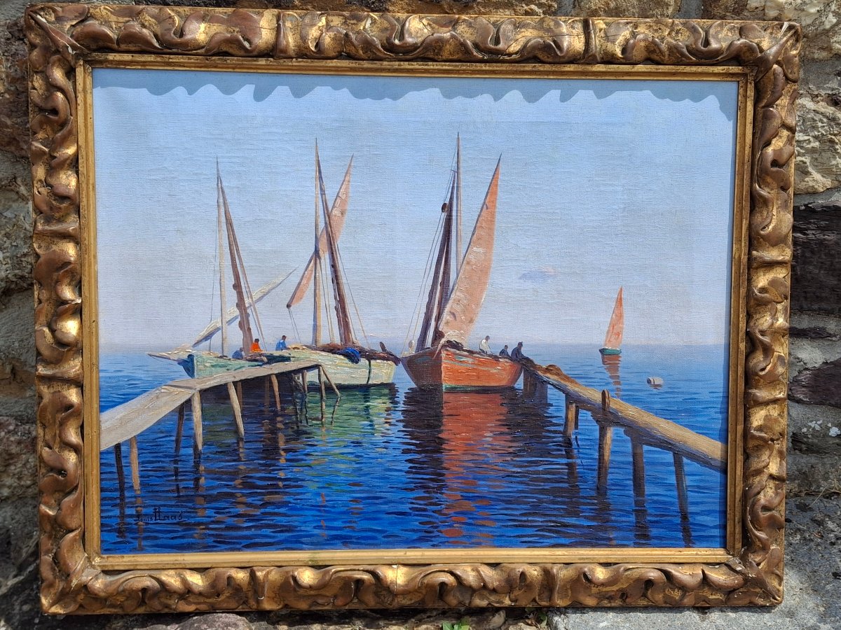 Oil On Canvas: Sailboats Near Saint-tropez By Louis Haas (1870–1923)