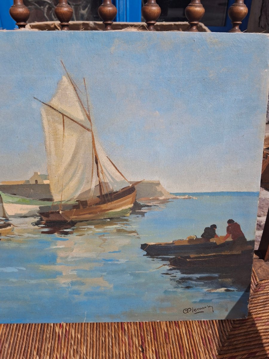 Oil On Canvas Depicting A Breton Harbor Scene; Signature To Be Identified -photo-2