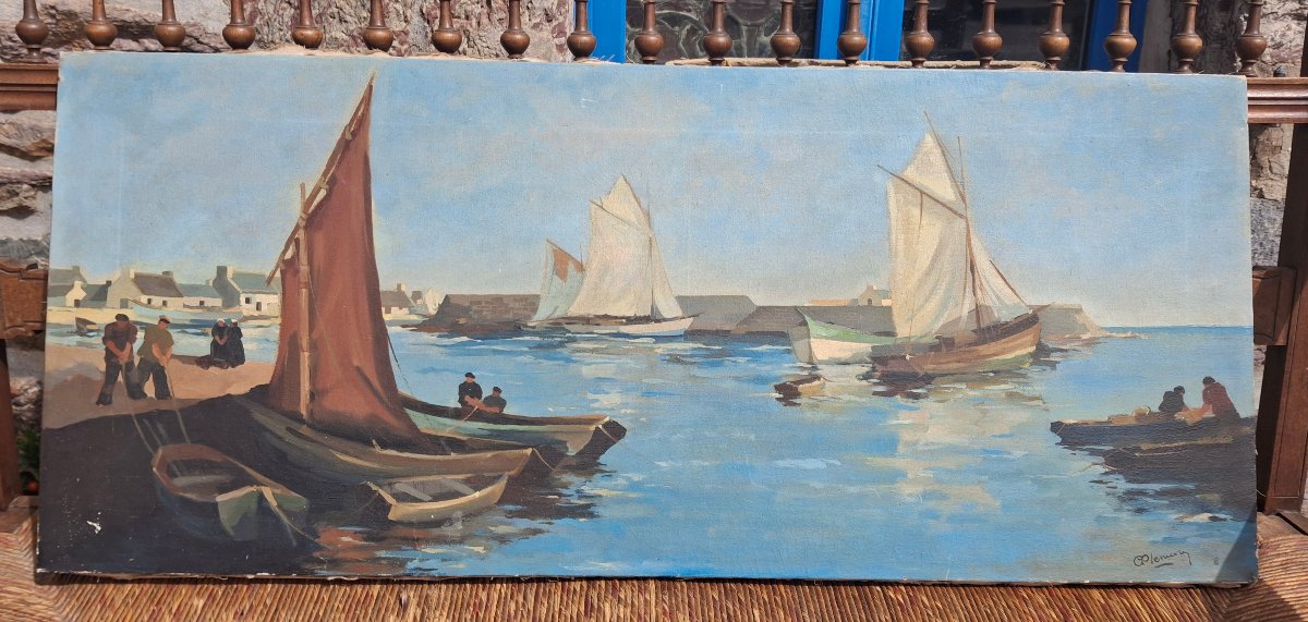 Oil On Canvas Depicting A Breton Harbor Scene; Signature To Be Identified 