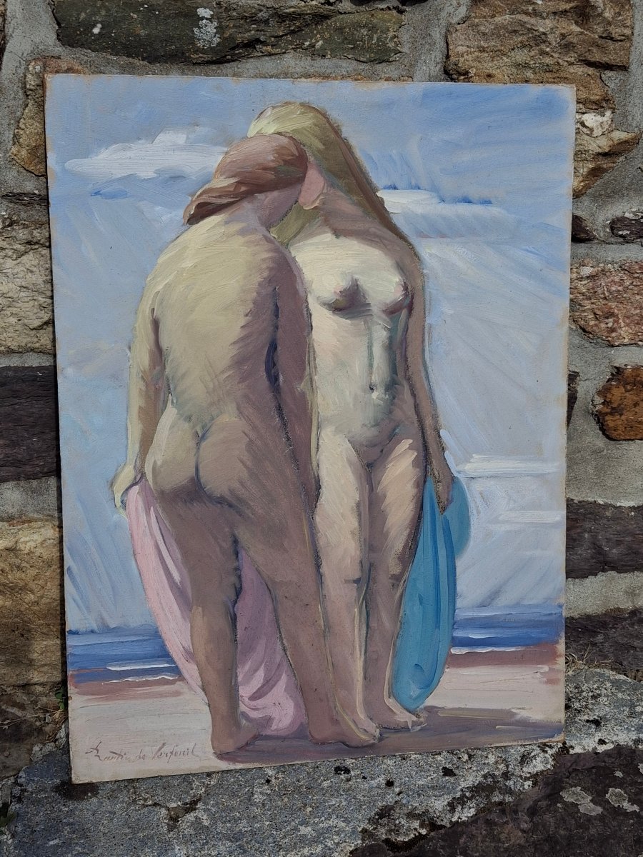 Louis Martin De Verfeuil (1915–1993), Oil On Hardboard, Standing Nudes 