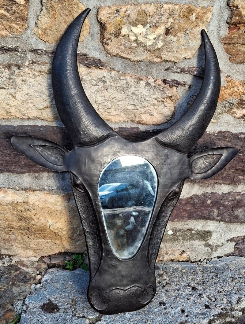 Miroir en métal tête de vache ou taureau -photo-2