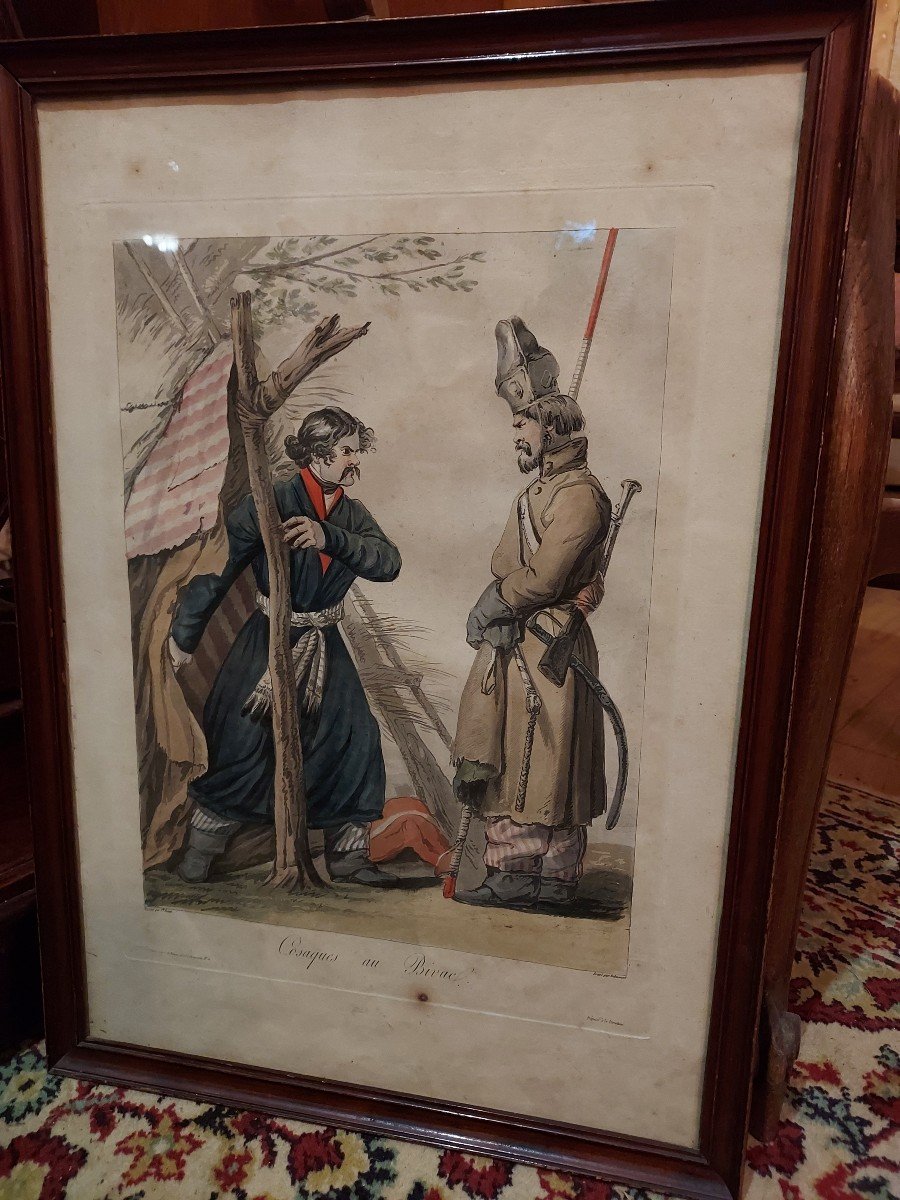 Aquatint Enhanced With Watercolor By Carl Vernet Cossacks At The Bivac-photo-3