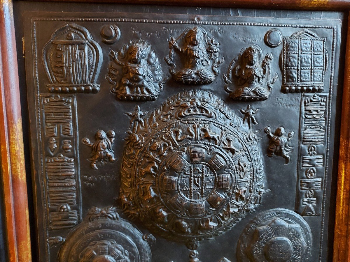 Votive Plate Mandala Tibet XXth Repoussé Copper-photo-3