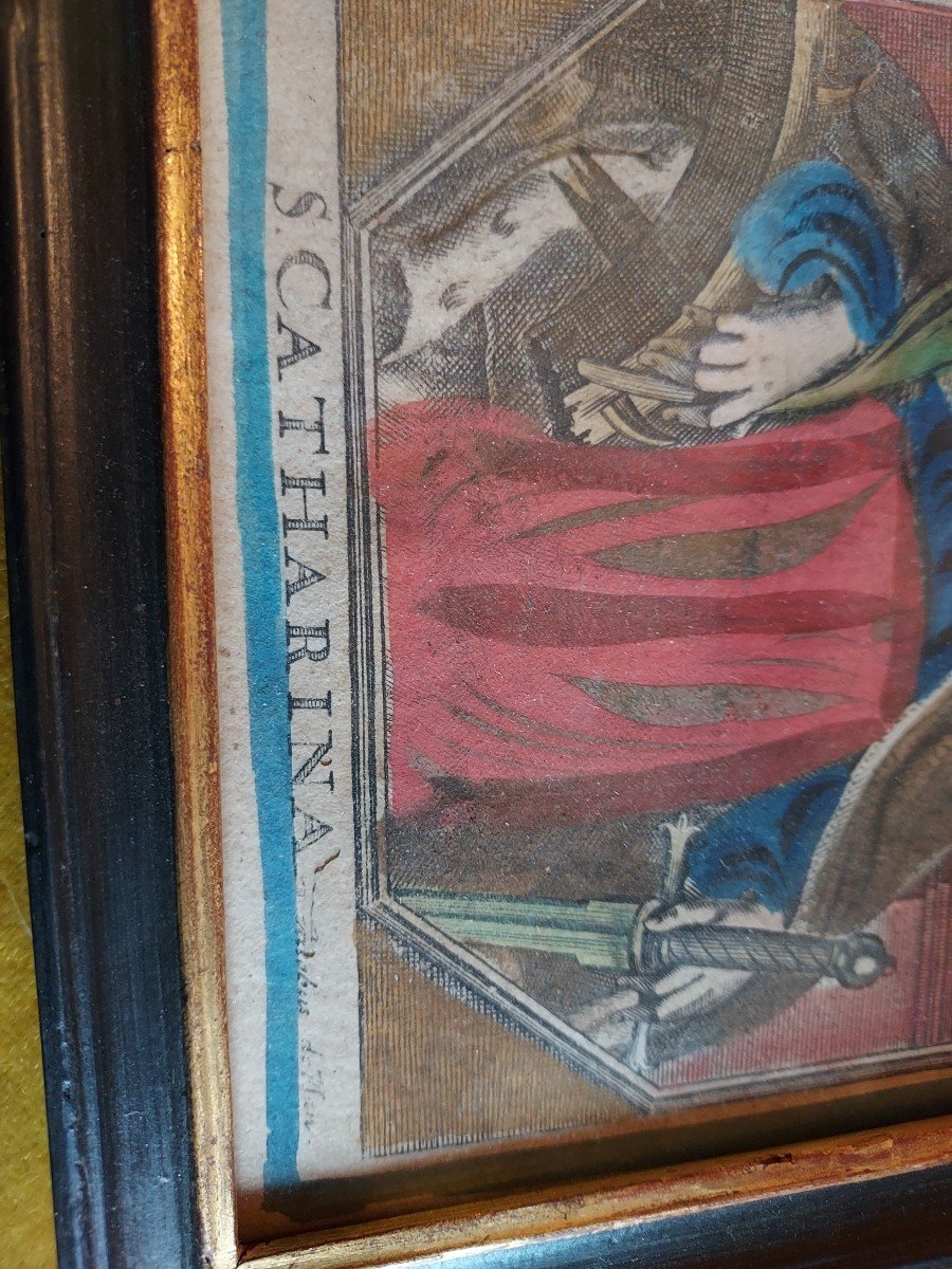 17th Century Enhanced Engraving Of Saint Catherine Of Alexandria By Jacobus De Man-photo-3
