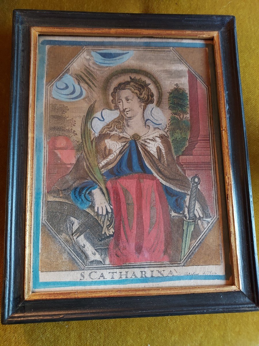 17th Century Enhanced Engraving Of Saint Catherine Of Alexandria By Jacobus De Man-photo-4