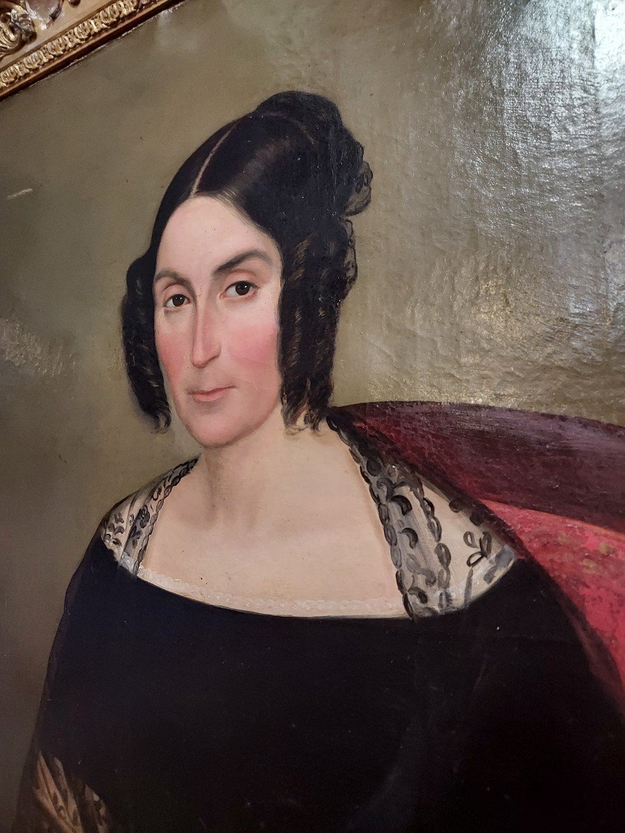 Grand Portrait De Femme d'époque Restauration -photo-2