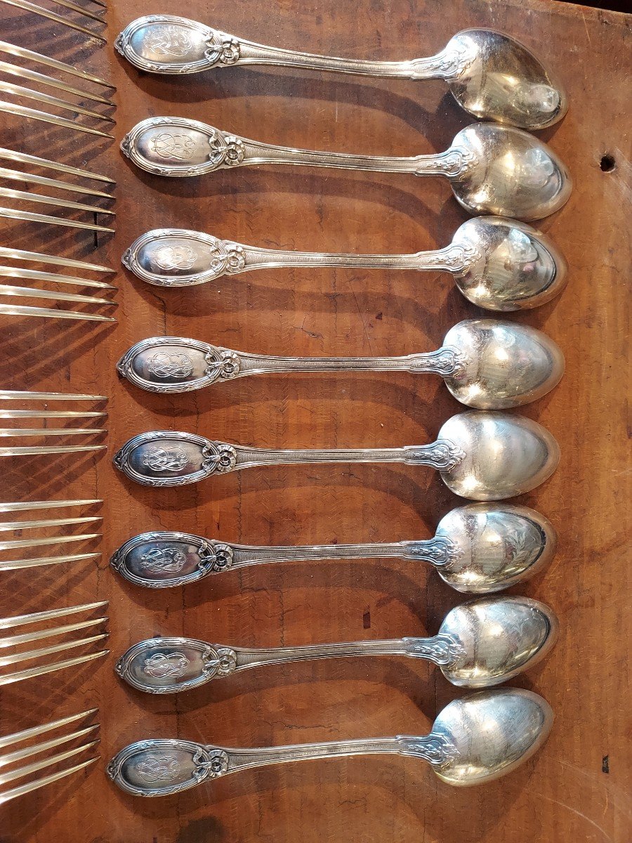 8 Henin Et Cie Silver Cutlery Louis XVI Style-photo-3