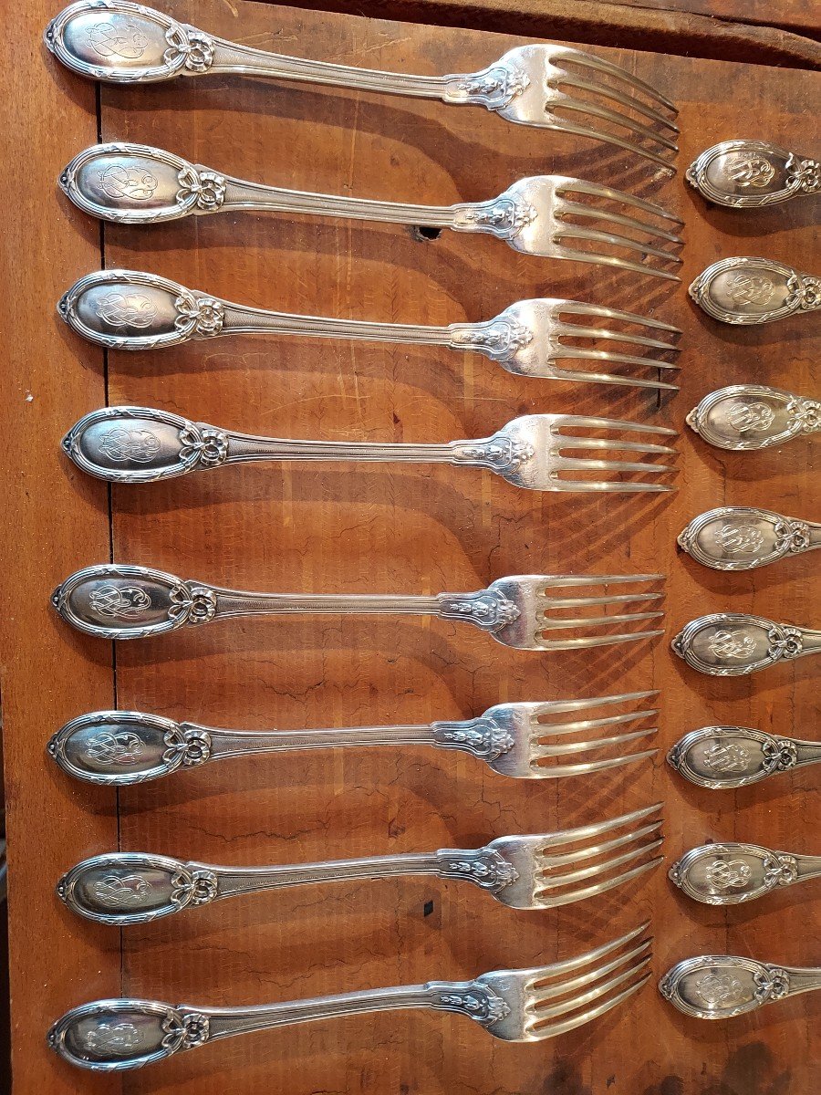 8 Henin Et Cie Silver Cutlery Louis XVI Style-photo-4