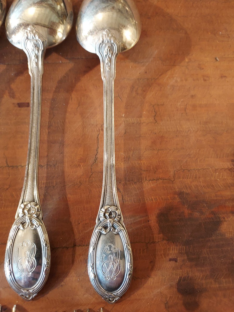 8 Henin Et Cie Silver Cutlery Louis XVI Style-photo-6