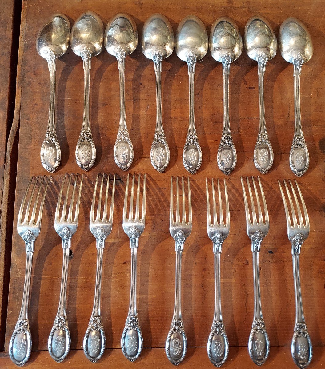 8 Henin Et Cie Silver Cutlery Louis XVI Style