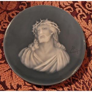 Christ On Porcelain Plate Paste On Paste Limoges