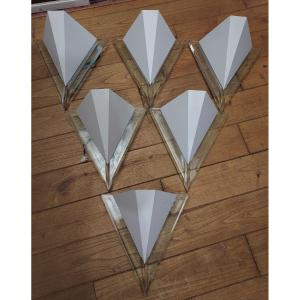 Set Of 6 Modernist Wall Lights In Art Deco Style