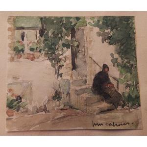 Small Watercolor La Chaumière Henri Maurice Cahours (1889-1974)