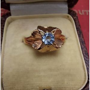 Gold And Aquamarine Ring Size 53