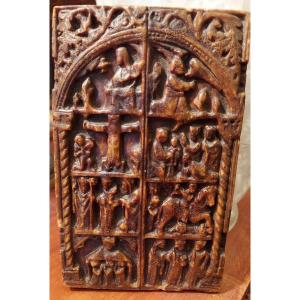 Curiosity Old Wax Tablet Reproducing Ivory Triptych From The 14th Century