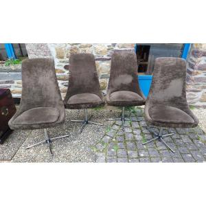 Ensemble De 4 Fauteuils Tournant Pieds Chromés 1970