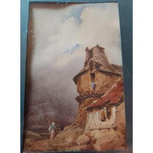 Watercolor Signed Hoffman And Dated 1844 Turret
