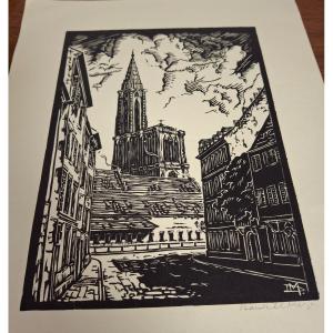 Xylogravure Cathédrale De Strasbourg Daniel Meyer (1908-1993)