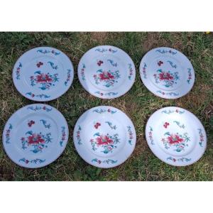 6 Bernardaud Porcelain Plates In Limoges, "lhassa" Model, 24 Cm