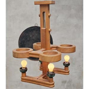 Guillerme Et Chambron Large 4-light Chandelier In Oak And Ceramic  