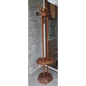 Brutalist Coat Rack In Carved Wood