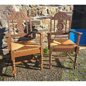 Paire de fauteuils neo-bretons brutalistes