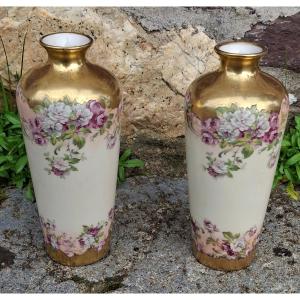 Paire de vases à décor floral Golse Limoges