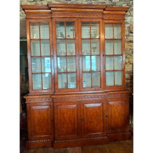 English Two-part Carved Wooden Display Bookcase