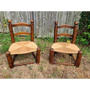 Paire de chaises basses dudouyt assise paille