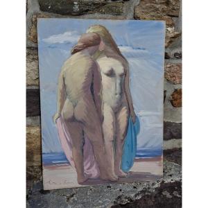 Louis Martin De Verfeuil (1915–1993), Oil On Hardboard, Standing Nudes