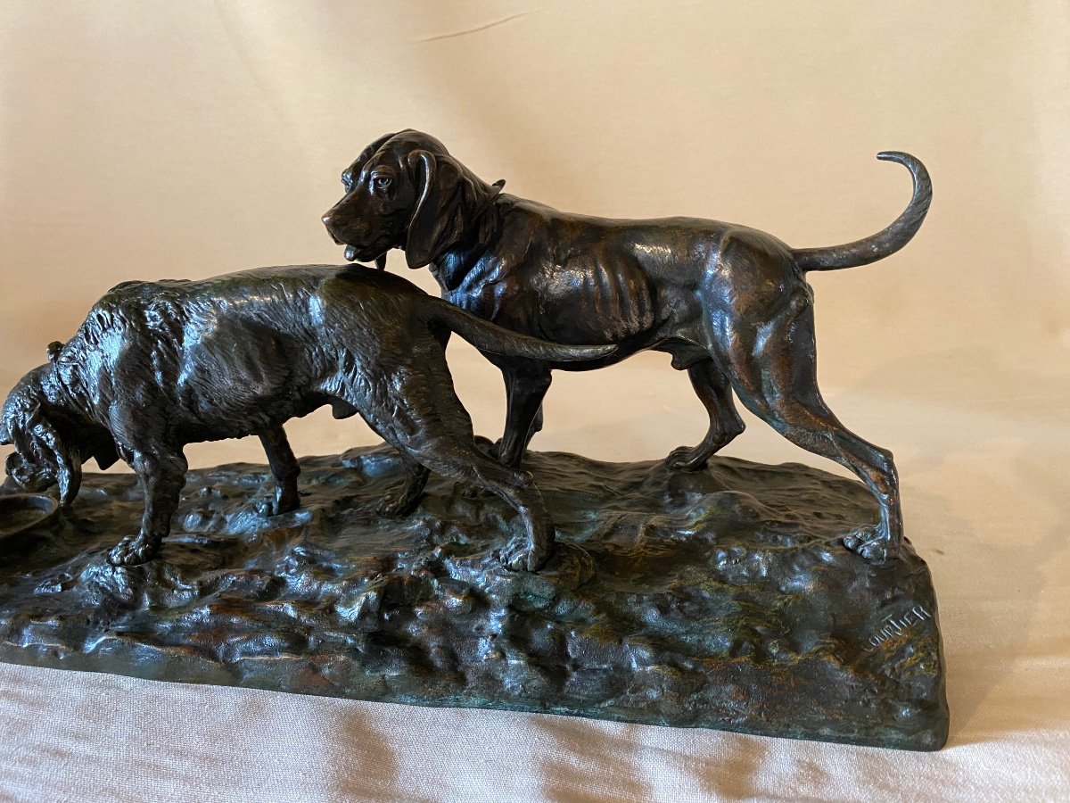 Bronze Lecourtier 2 Hunting Dogs-photo-3
