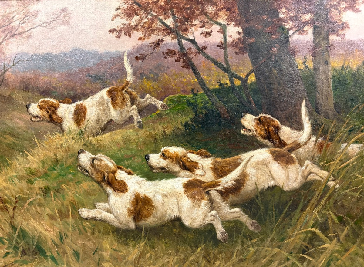 Rotig Hunting Scene: 4 Griffon Vendéen Dogs And Roe Deer -photo-4
