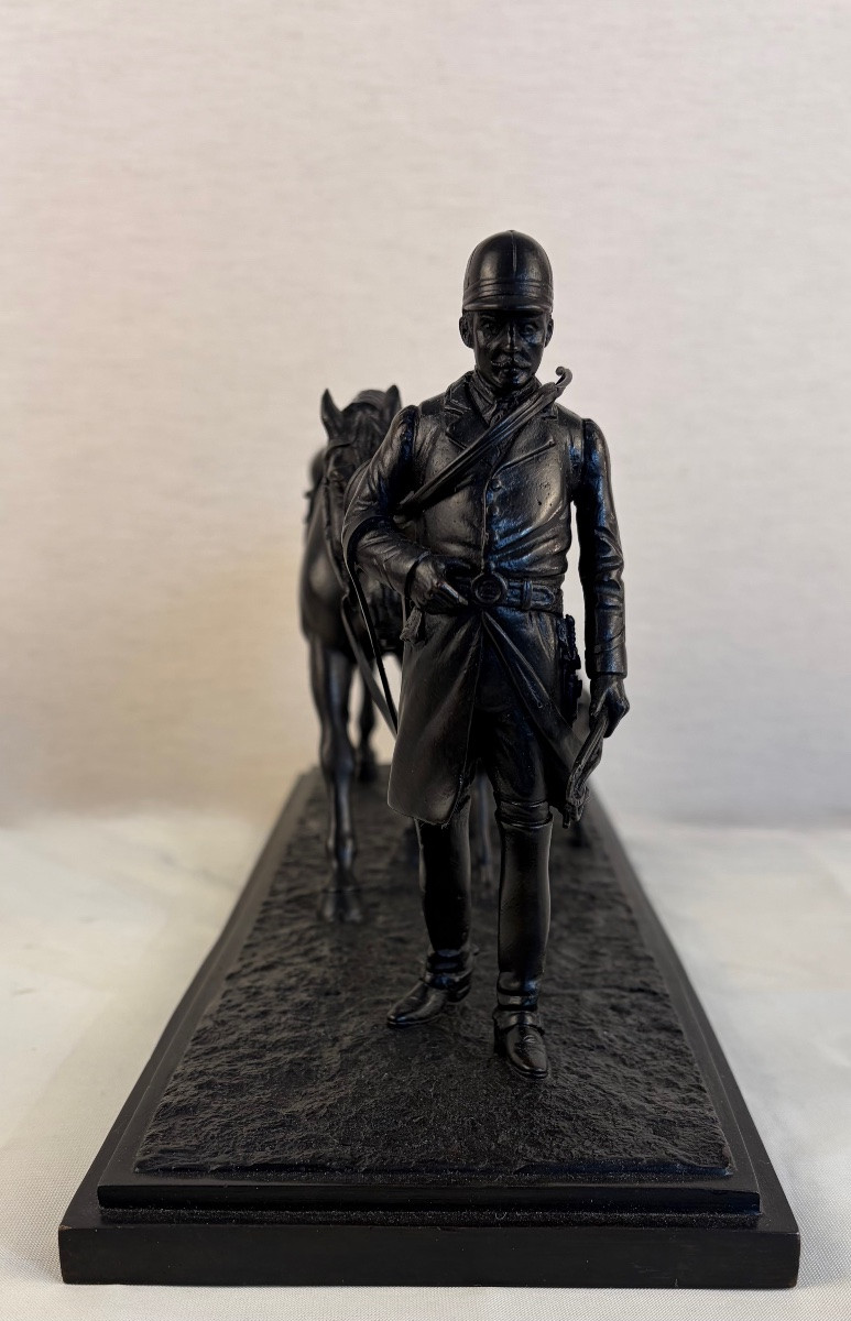 Bronze Conrad Return From The Hunt: Huntsman, Horse And 2 Dogs -photo-1